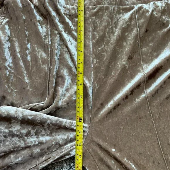 Y2K Gold Velvet Velour Wide Leg Pants Womens L Couture Metallic Shiny Feminine - Picture 4 of 7